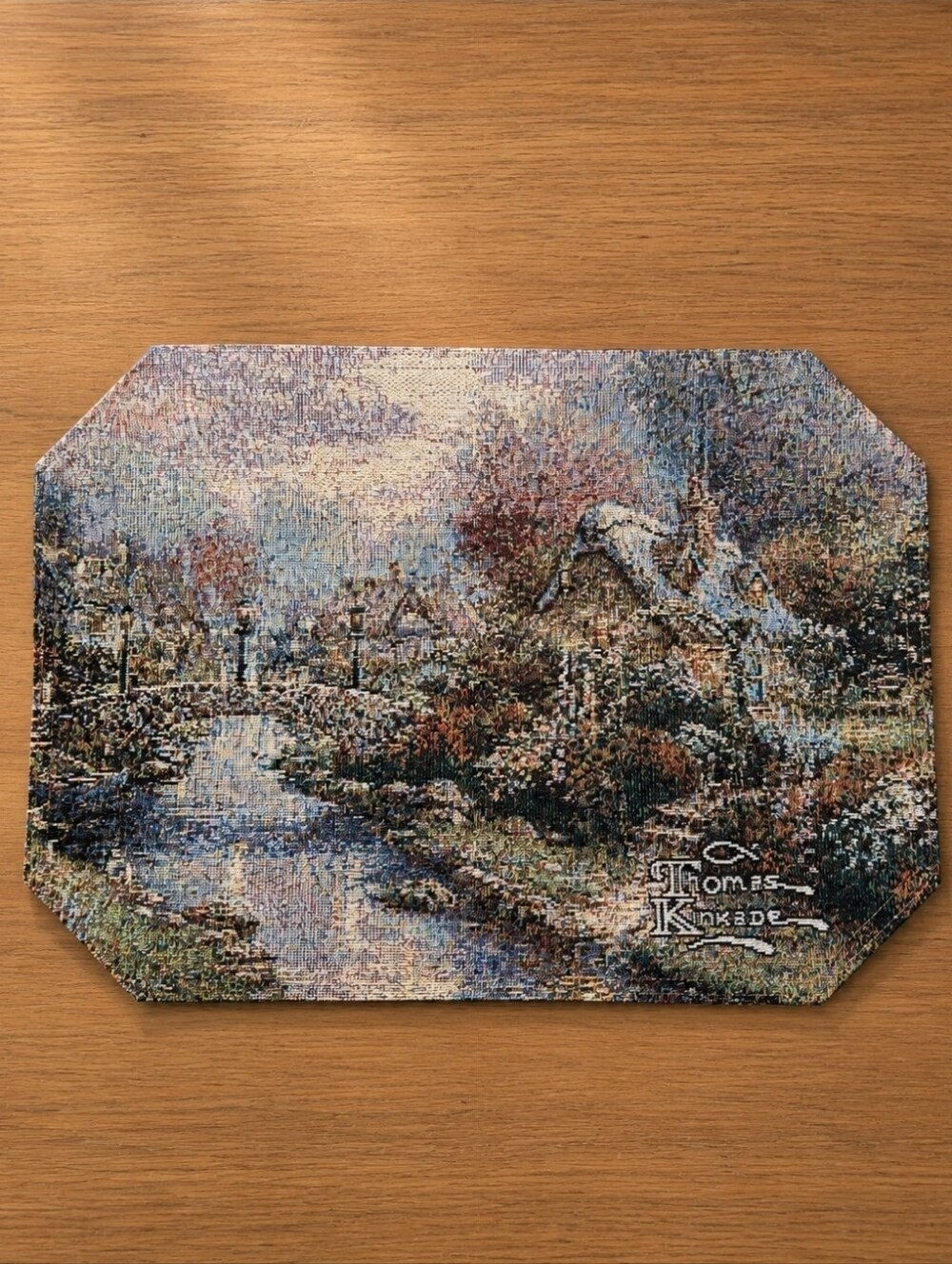 Thomas Kinkade Lamplight Bridge Tapestry Placemats Set 2 1 NWT USA
